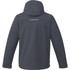 A men's fleece-lined jacket in dark grey, featuring a hood and a branded logo on the back.