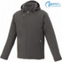 Men's Bryce Insulated Softshell Jacket in dark grey with a hood, featuring zippers and a logo.