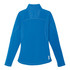 A women's quarter-zip jumper in blue, featuring a textured design on the upper back and a logo detail.