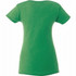A green women's short sleeve tee with a slim fit, featuring a simple back design and a logo.