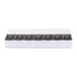 A clear, weekly pill case with black lids for each day, featuring labels for AM and PM. It has a branded logo.