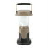 A mini camping lantern in a brown and black design, featuring a textured handle and a clear light section.