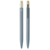 Recycled aluminium pen with bamboo clicker. Grey body with bamboo accents. Includes a logo.