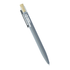 A recycled aluminium pen in grey with a bamboo clicker and a logo on the side.