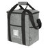 A drink bottle cooler bag in grey felt with dual black handles and an exterior pocket. Features a logo on the front.