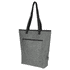 A grey felt cooler tote bag with a zipper pocket and black handles, designed for carrying drinks.