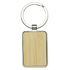 A rectangular keyring made of recycled zinc alloy with a bamboo insert, featuring a shiny silver finish.