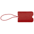 A red pull-apart leather luggage tag with a loop for attaching. The tag features a smooth finish and rounded edges.