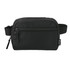 A black recycled sport bum bag with a front zip pocket and an adjustable strap; features branding.