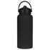 A drink bottle in matte black with a rubber-coated finish and a handle for easy carrying.