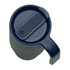 A drink bottle in navy blue with a handle and a secure lid, made from recycled material. Features a logo.