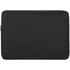 A black recycled laptop sleeve with a zipper closure and a logo on the side. Suitable for a 15.6" laptop.