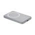 A grey MagSafe wireless power bank with a circular charging area and a USB-C port. It has a branding logo.