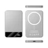 A silver MagSafe wireless power bank with a circular charging pad and a battery indicator on the front.