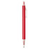 A red recycled aluminium ballpoint pen with a transparent barrel and clip. It features a logo on the barrel.