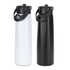 A drink bottle set featuring a white and a black 1L bottle, both with a secure lid and carry handle.