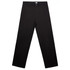 Black relaxed pants with a straight leg design, featuring a waistband and button closure. Includes a logo on the waistband.