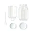 A clear plastic salad jar with a separate container, a fork, and two white lids.