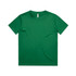 A green youth t-shirt displayed flat, featuring a simple design and a logo on the label.