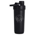 A drink bottle in matte black with a secure screw-on lid and a logo on the side.