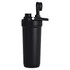 A drink bottle in black with a screw-on lid, featuring a flip-top spout and a logo.
