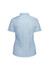 A women's short sleeve shirt in light blue, featuring a collared neckline and a fitted design on the back.