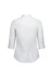 A white women's 3/4 sleeve shirt with a back view showing a classic collar and button detail. Features branding.
