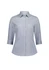 A fitted women's shirt with 3/4 sleeves in a blue and white checkered pattern. Features a classic collar and buttons.