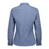 A women's long sleeve shirt in blue and white stripes, featuring a shirt collar and buttoned cuffs. It has a logo.