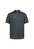 A classic fit short sleeve shirt in dark grey with a button-down front and a collar. Features a logo on the chest.