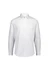 A slim fit long sleeve shirt in white with a button-up front and a collar. Features a logo on the label.