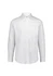 A white long sleeve shirt with a classic fit, featuring a chest pocket and a button-down collar. It has a logo.