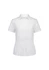 A short sleeve women's shirt in white, featuring a button-up front and a fitted design. It has a logo on the label.