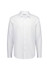 A white long sleeve shirt featuring a button-down design and a collar. The shirt has a logo on the tag.