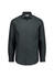 A slim fit long sleeve shirt in dark grey with a collar and button-up front, featuring a logo on the chest.
