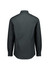 A men's slim fit long sleeve shirt in dark grey, featuring a collar and buttoned cuffs, with a logo.