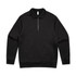 A black collared crew jumper with a zip and long sleeves, featuring a logo on the label.