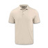 A beige men's polo shirt featuring a collared neckline and three buttons. The shirt has a logo on it.