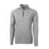 A light grey half-zip pullover with long sleeves and a subtle branding on it.