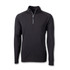 A black men's half zip top with long sleeves and a small zipper at the neck. It features a logo.