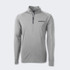 A light grey half-zip men's pullover featuring long sleeves and a logo on the chest.