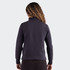 A women's half-zip jacket in navy with a fitted design, featuring a collar and long sleeves. It has a logo on the back.