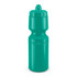 A drink bottle in vibrant teal with a wide body and a sports-style cap. It features a logo on the side.
