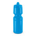 A drink bottle in a vibrant blue color, featuring a squeeze design and a nozzle cap.