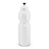 A drink bottle with a sleek, white design and a black dispensing nozzle on top.