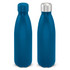 A drink bottle in a deep blue powder-coated finish with a silver metal cap and a smooth, rounded shape.