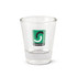 A Boston shot glass featuring a colorful logo design.