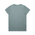 A green t-shirt with a simple design and a branding logo on the back.