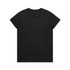 A black T-shirt featuring a plain back design and a logo.