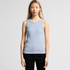 A light blue rib tank top with a fitted design, featuring a round neckline and no sleeves. It has a logo present.